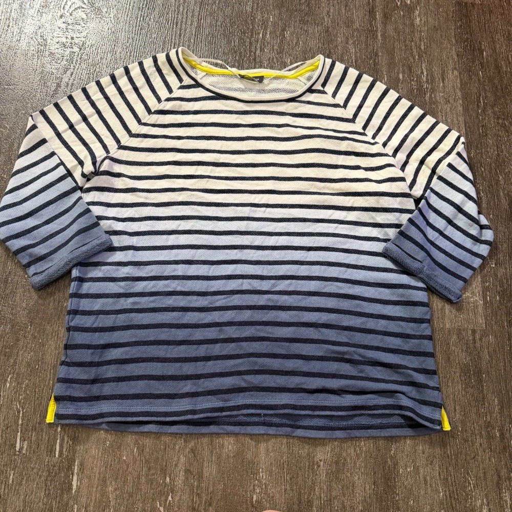 Lord & Taylor Sweatshirt Womens Medium Blue White Ombre Striped French Terry Top